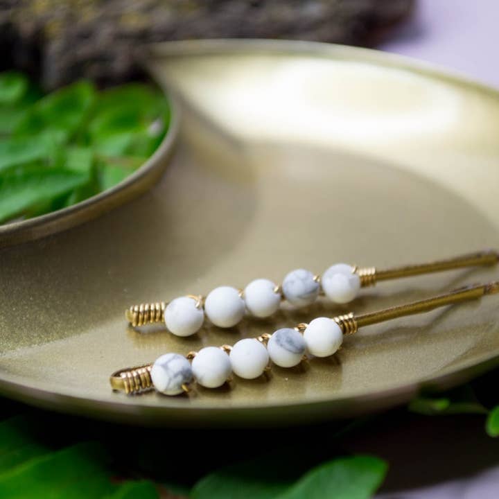Wire Wrapped Matte White Howlite Hairpins Barrettes for wholesale by Miss Penny Lane