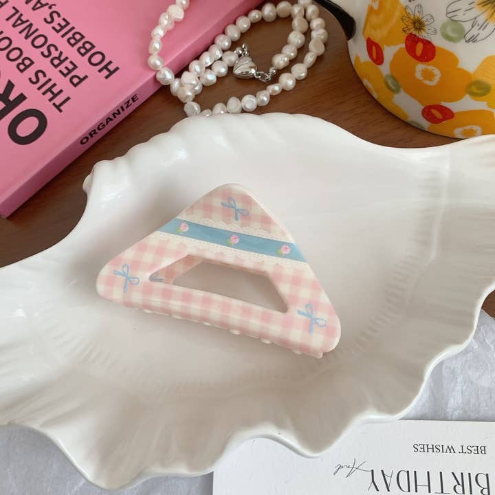 ACCITY - Wholesale Hair Clip - Women's - Cute Acrylic Floral Plaid Bow Hair Clip Shark Clip_CWAHA26322