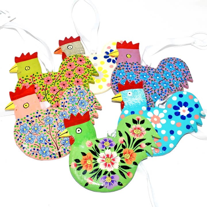 Hanging Flat Chicken Decoration - Assorted Designs for wholesale by Fair to Trade Ltd