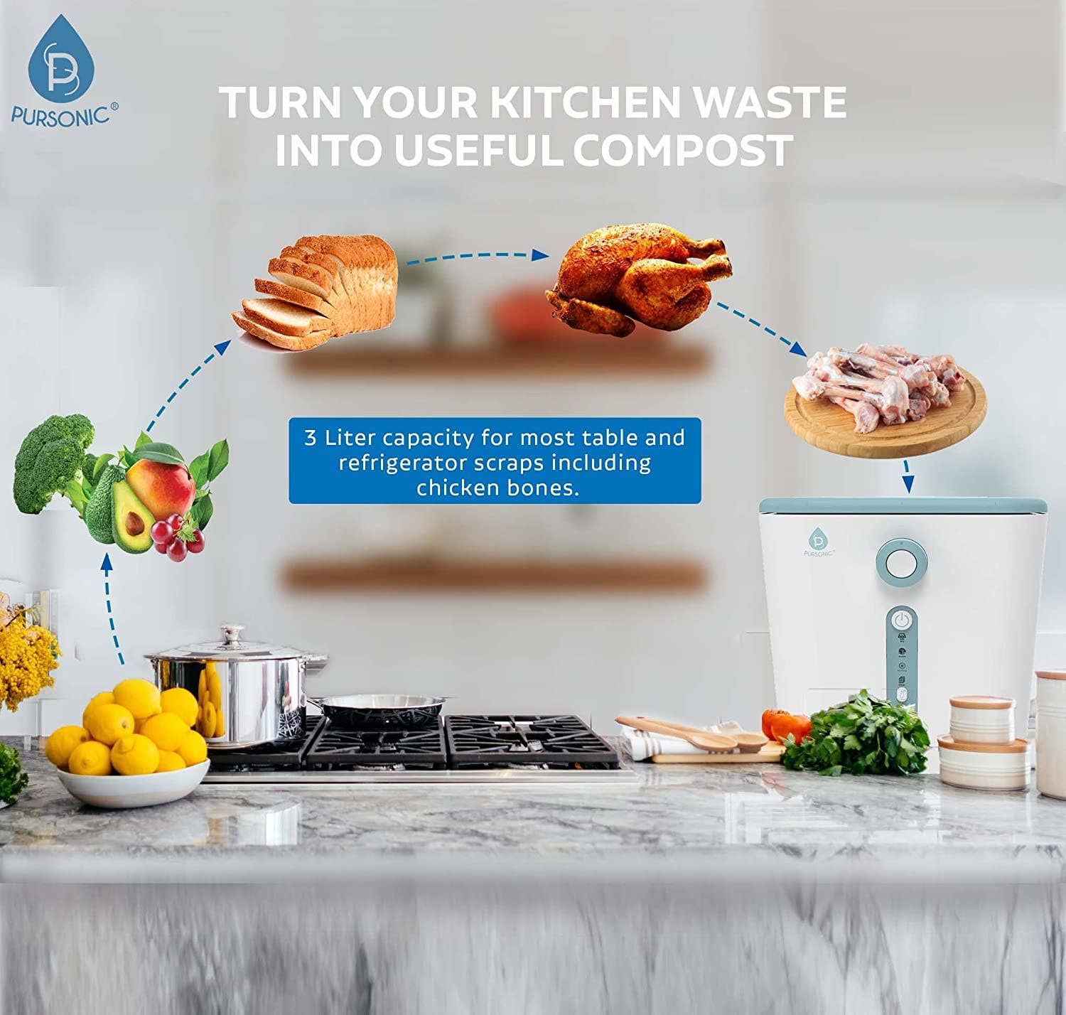 Pursonic - Wholesale Kitchen Appliance - Food Waste Composter, 3L Capacity3