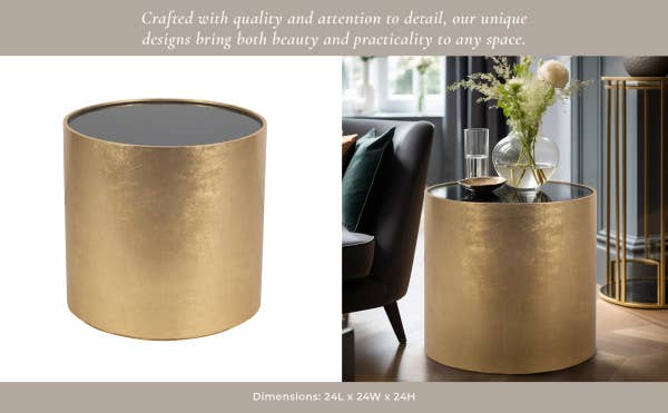 Sagebrook Home - Wholesale Side Table - Side Table - Gold Glass Round Top Cylindrical Base, 24 in.9