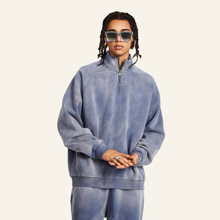 Men's Stand Collar Half Zipper Fleece-Lined Sweatshirt for wholesale by particleactive