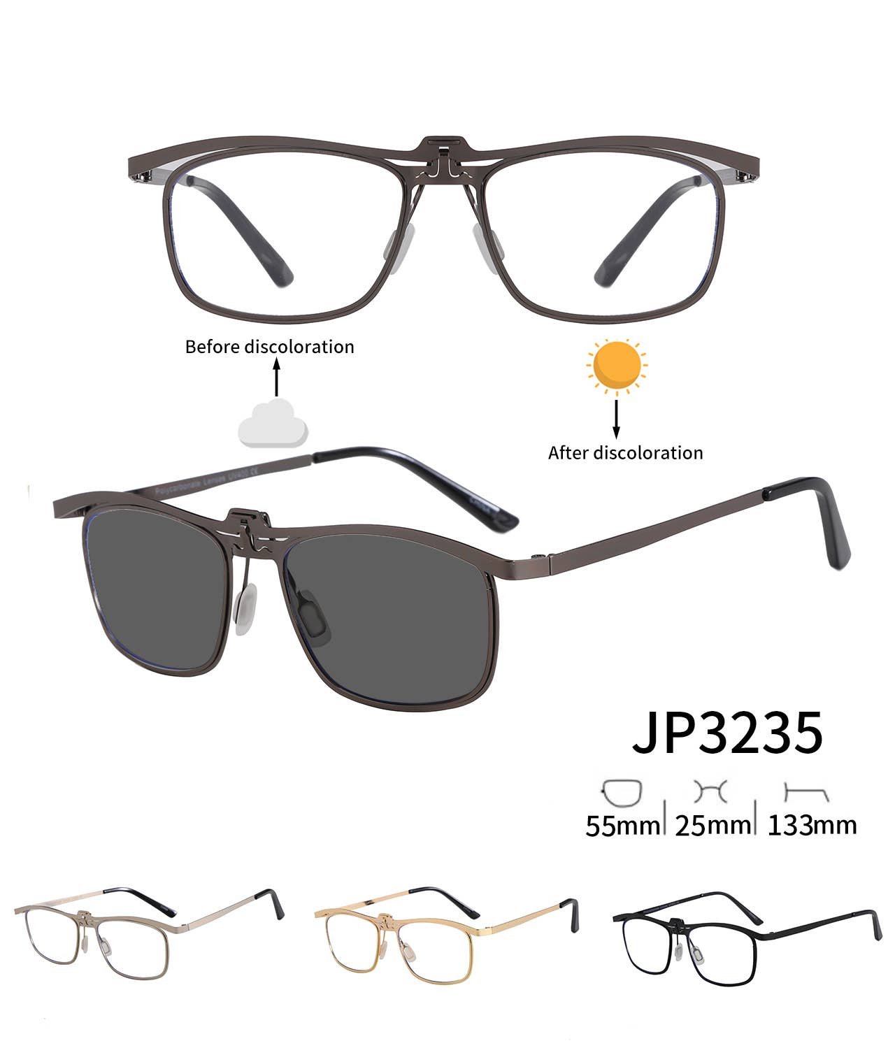 Prime Opticals - Wholesale Sunglasses - Unisex - JP3235, Simple Medium Size Style Transition Sunglasses 0