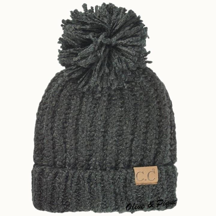 Olive & Pique - Wholesale Beanie - Women's - Chenille Pompom CC Beanie, Ultra Soft Plush, OSFM9