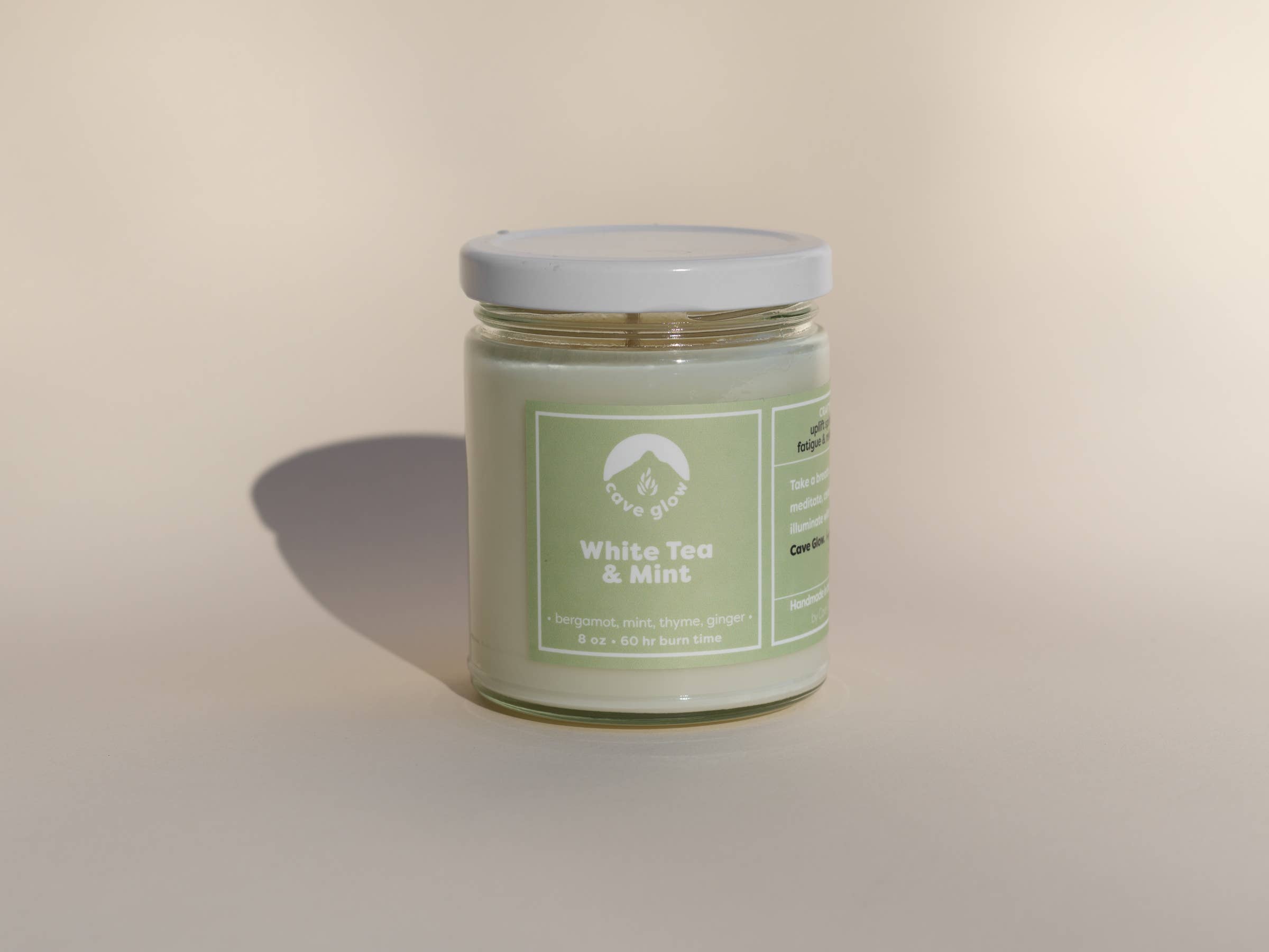Cave Glow Studio - Wholesale Jar/Filled Candle - White Tea & Mint 8oz Soy Wax Scented Jar Candle
