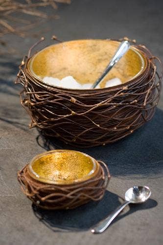Vagabond Vintage - Wholesale Decorative Plate/Dish/Bowl - Gold Leafed Metal Birds Nest3