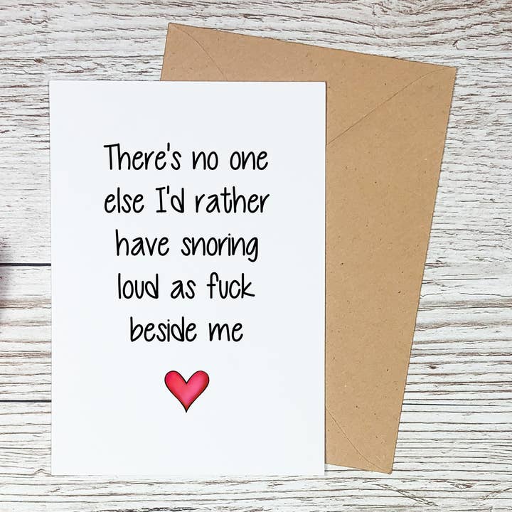 Funny Snoring Anniversary Valentine Card for wholesale by Sorry Not Sorry Co