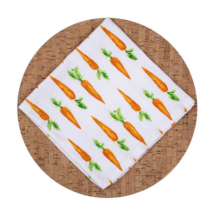 Carrot Patch Napkin White/Orange/Green 18x18 for wholesale by The Royal Standard