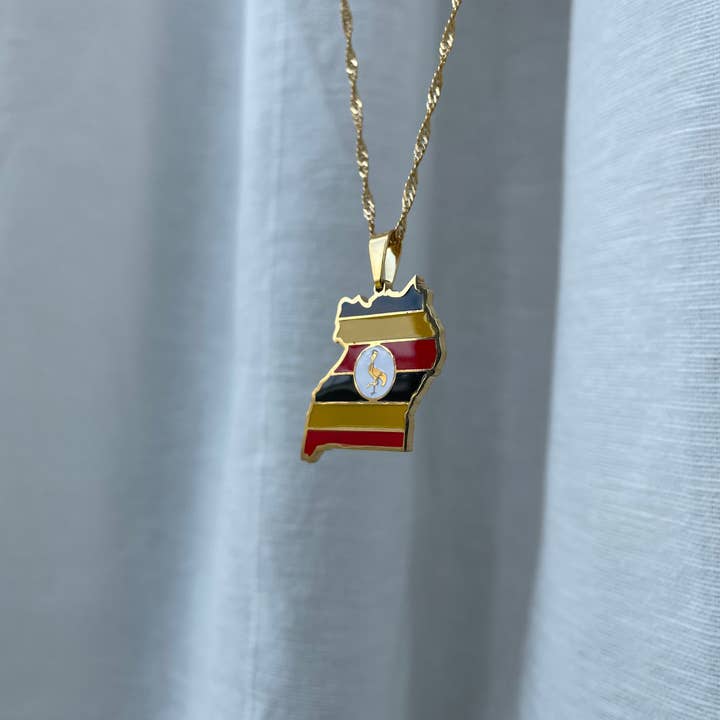 Collier Carte Drapeau Ouganda 🇺🇬 pour la vente par Damilola Jewellery