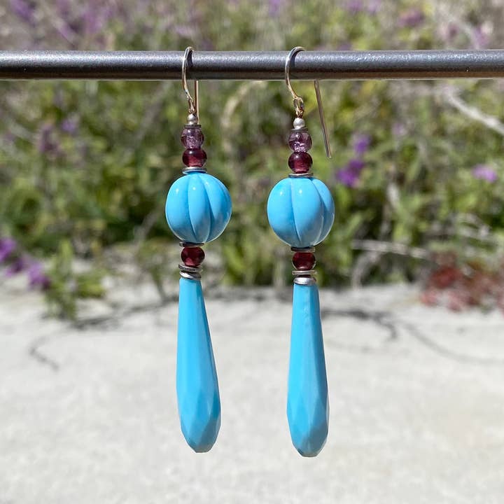 SPLASH 18 - BRINCOS DE PRIMS TURQUESA, VIDRO ANTIGO por atacado de Owen Glass Collection