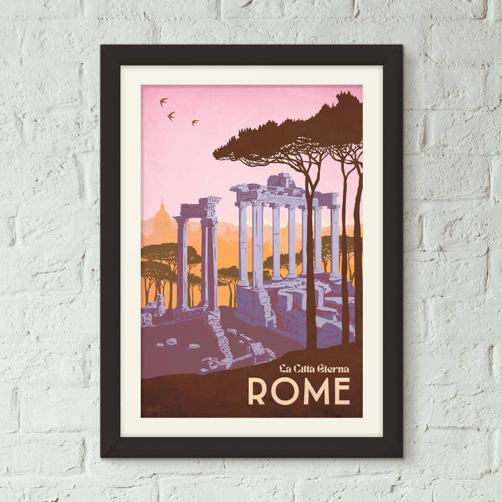 Italie, Rome - Affiche de Voyage Style Vintage pour la vente par Missy Ames Design and Illustration
