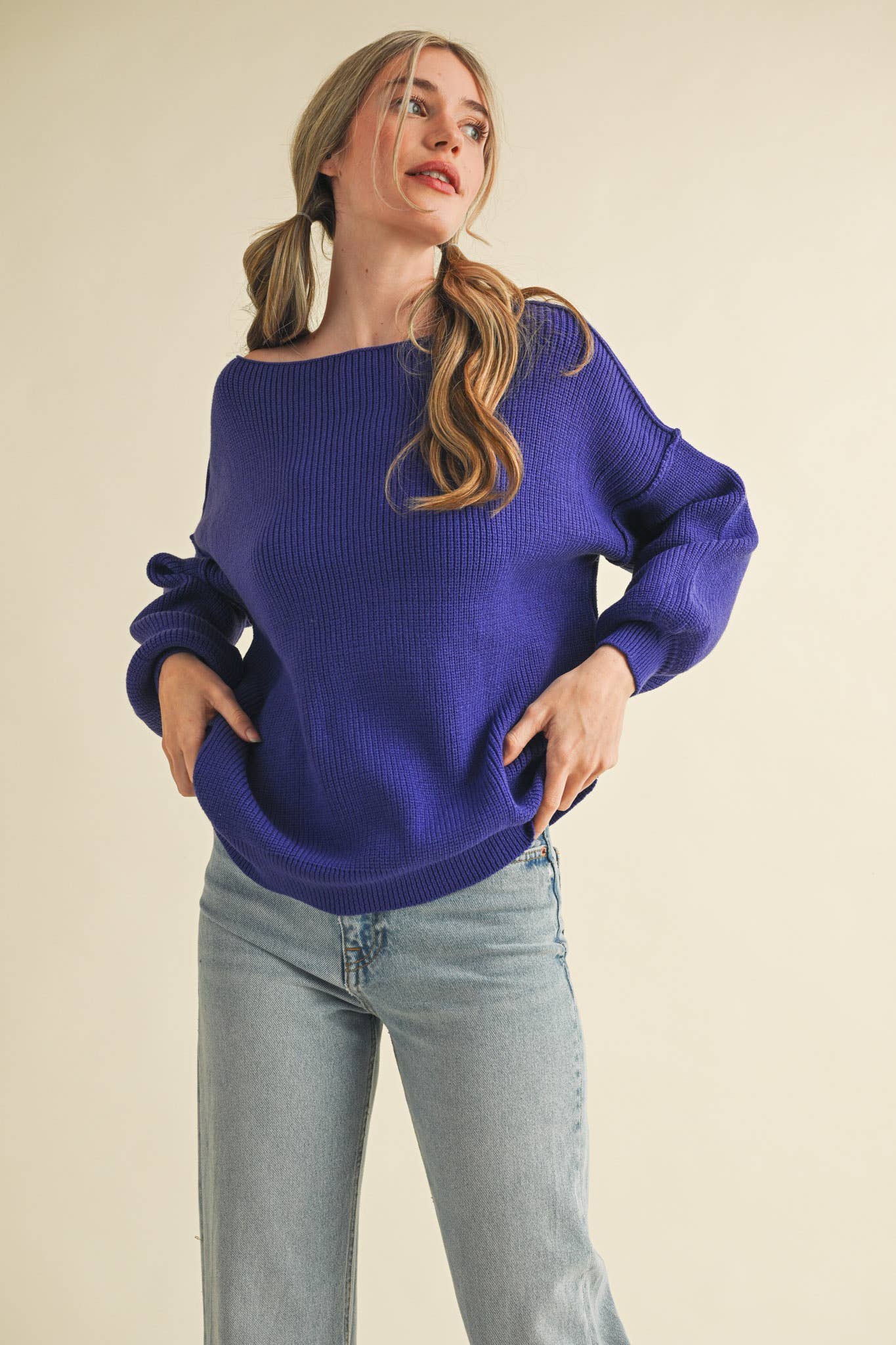 &MERCI - Wholesale Knit Sweater - Women's - BOAT NECK BUBBLE SLEEVE SWEATER MSW814745