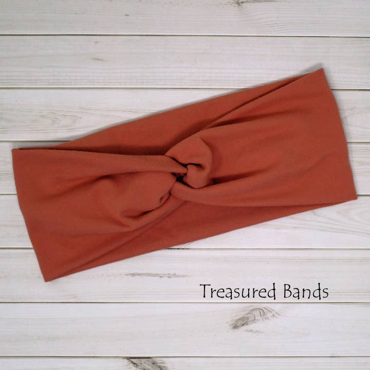 Persimmon Peach Orange Solid Comfortable Knit Twist Headband for wholesale by Treasured Haven