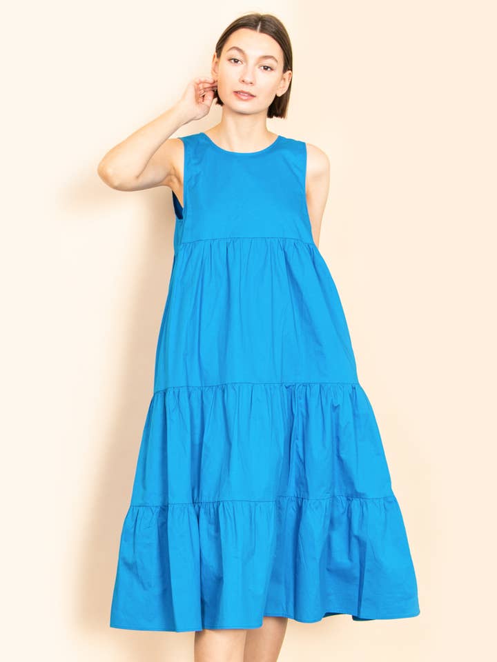 SALE! Sleeveless Poplin Tiered Midi Dress with Pockets for wholesale by Elloh Collection