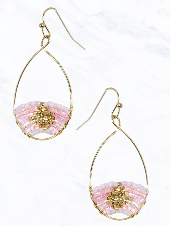 Multi Bead and Gold Open Teardrop Earrings for wholesale by Suzie Q USA
