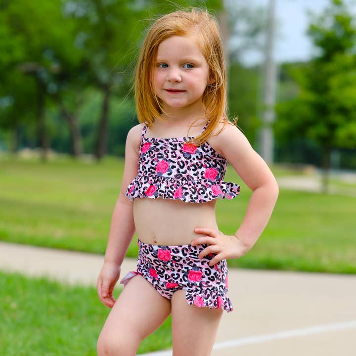 Girls 2 piece Leopard Rose Tankini Swimwear Bikini Beach for wholesale by AnnLoren
