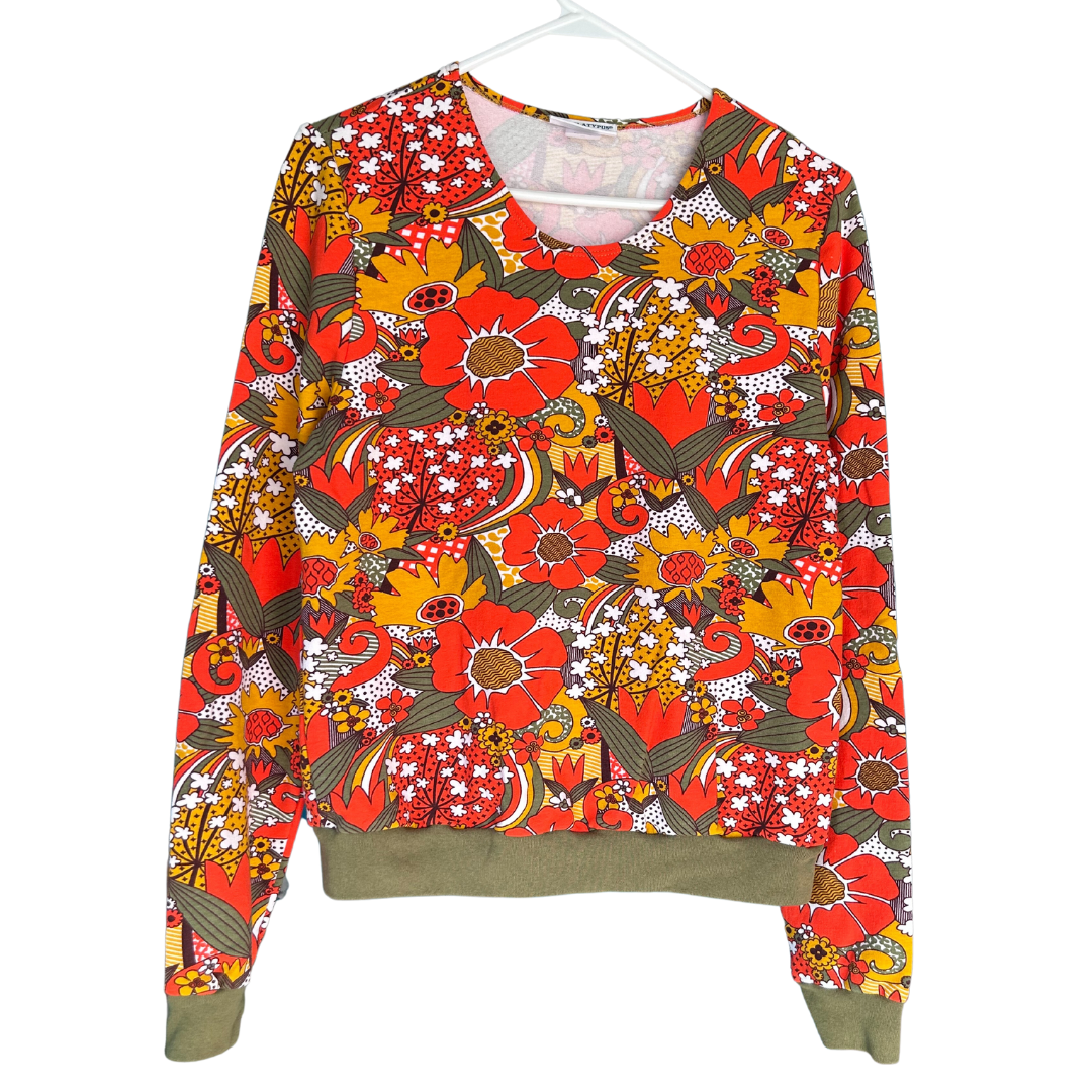 Blue Platypus - Vente Sweat-shirt – femme - Pull floral Groovy en orange et olive0