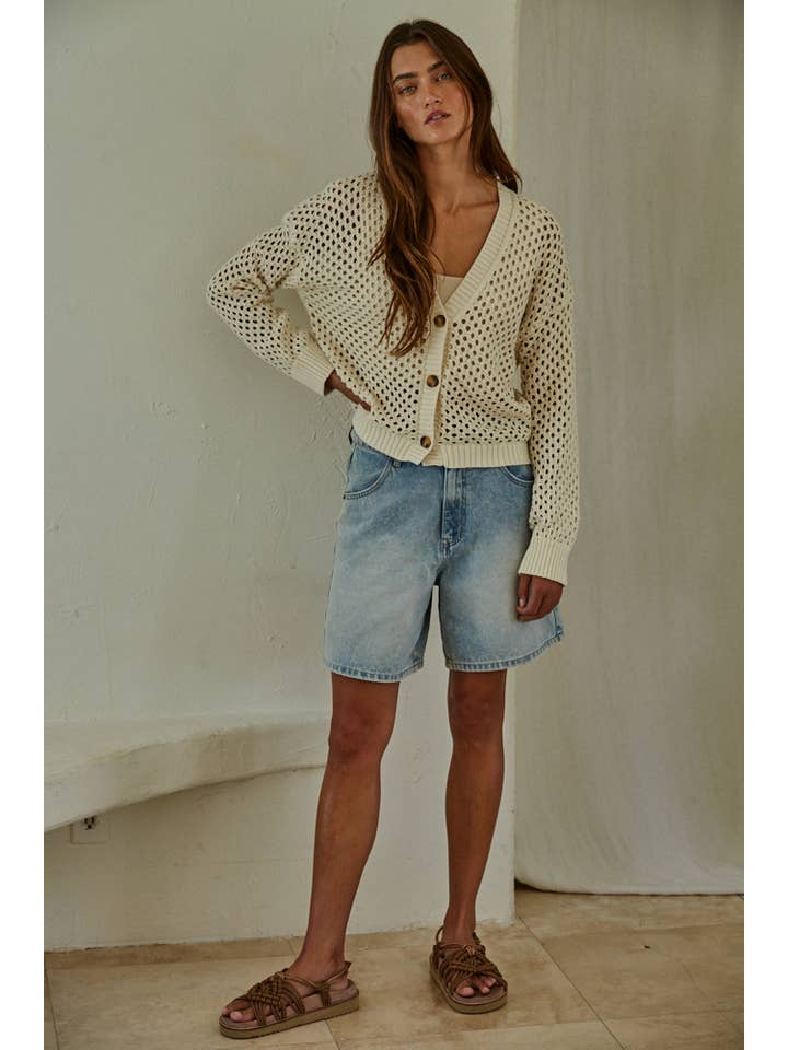 By Together - Wholesale Cardigan - Women's - W1897 | Knit Sweater Cotton See Through V-Neck Cardigan
