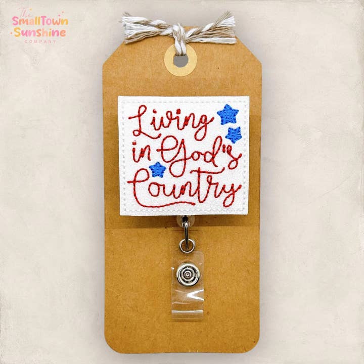 Living in God's Country Badge Reel for wholesale by The SmallTownSunshine Company