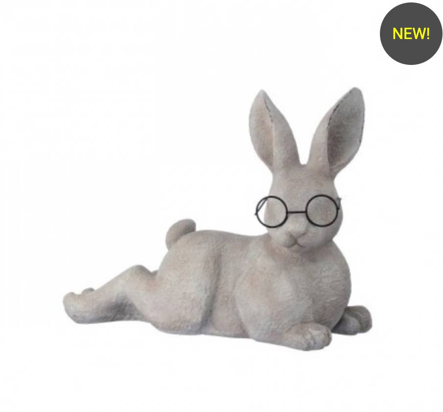 Dunn Deals - Wholesale Decorative Figurine - 15" RESIN SITTING BUNNY W/ GLASSES INDOOR / OUTDOORS