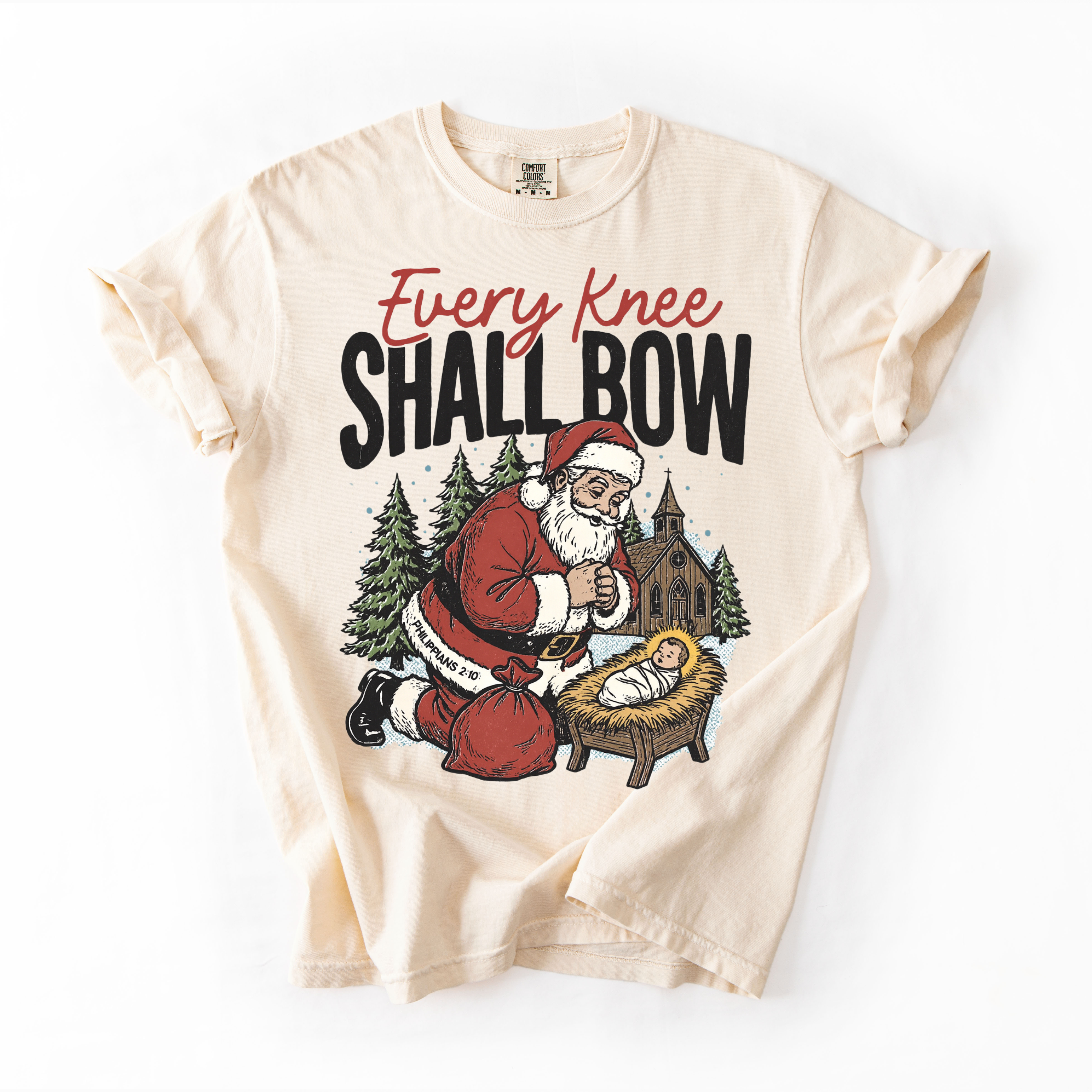 Madi Moosh - Vente T-shirt à imprimés – femme - T-shirt unisexe de Noël chrétien avec le Père Noël et Jésus - Imprimé sur Comfort Colors0