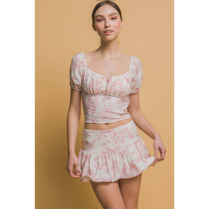 Printed Top and Bubble Mini Skirt Set for wholesale by HiteJeans