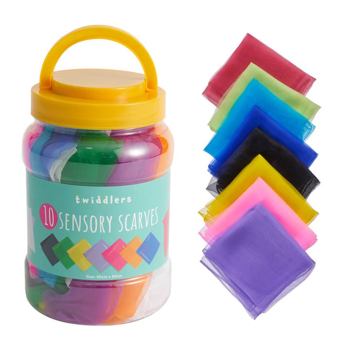 The Twiddlers - Vendita all'ingrosso Sciarpa - Bambini - Confezione da 10 sciarpe da danza multicolore Baby Sensory Silk