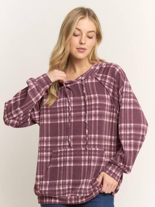 ET7665-34 FELPA CON CAPPUCCIO A QUADRI URBAN A MANICHE LUNGHE CON COSTINE per la vendita all'ingrosso da parte di HEIMISH