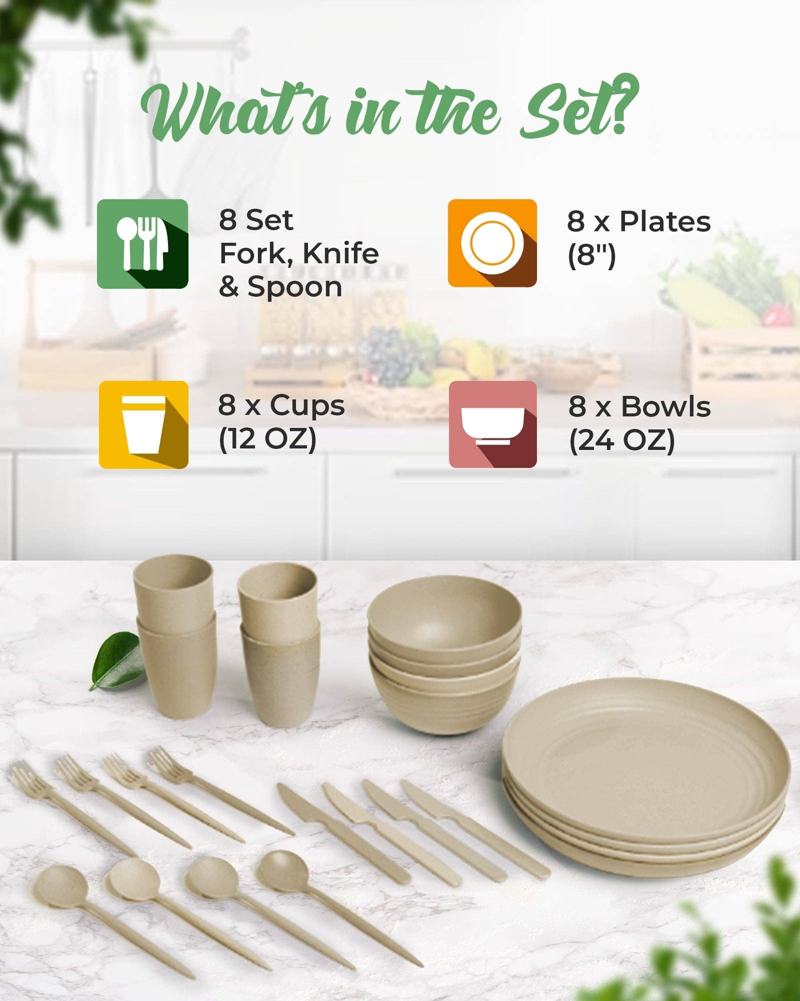 Greendish - Venta al por mayor Conjuntos de vajilla - Conjuntos de vajilla reutilizable ecológica de paja de trigo1