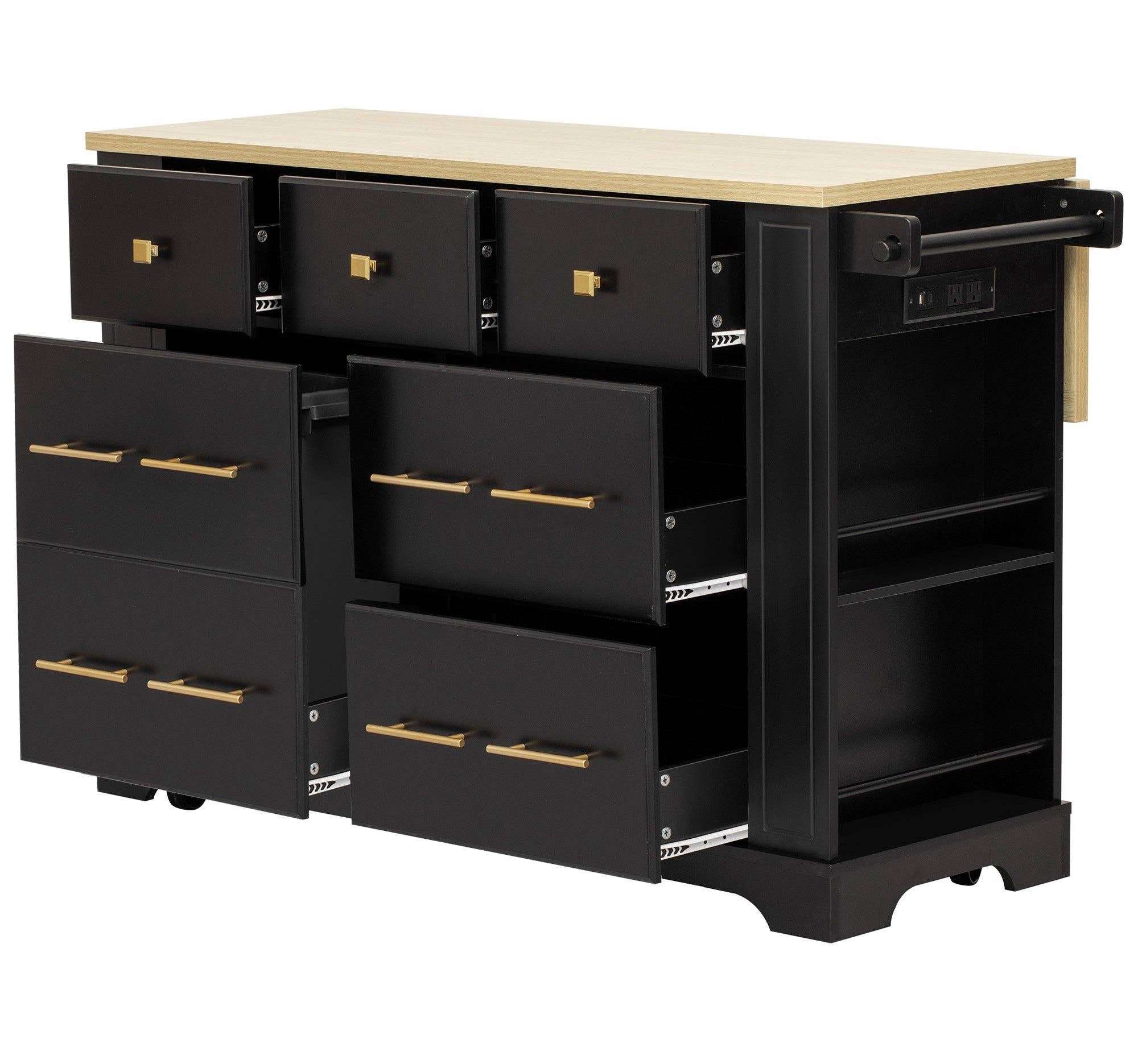 39F Inc. - Wholesale Kitchen Storage/Organizer - 51.2" Farmhouse Kitchen Island with 6 Drawers & Drop Leaf2