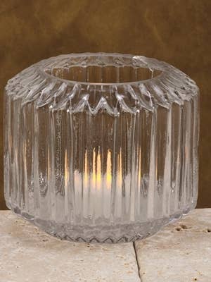 4 & 3/4" diameter x 4" height Glass Fluted Hurricane for wholesale by Biedermann & Sons