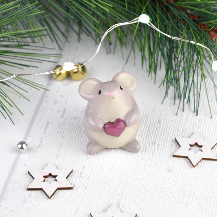 Gwenngwenn - Wholesale Decorative Figurine - Mouchette the mouse with heart - signed ceramic miniature1