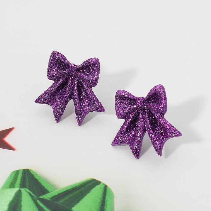 Glitter Bow Stud Earrings for wholesale by Madeline Love