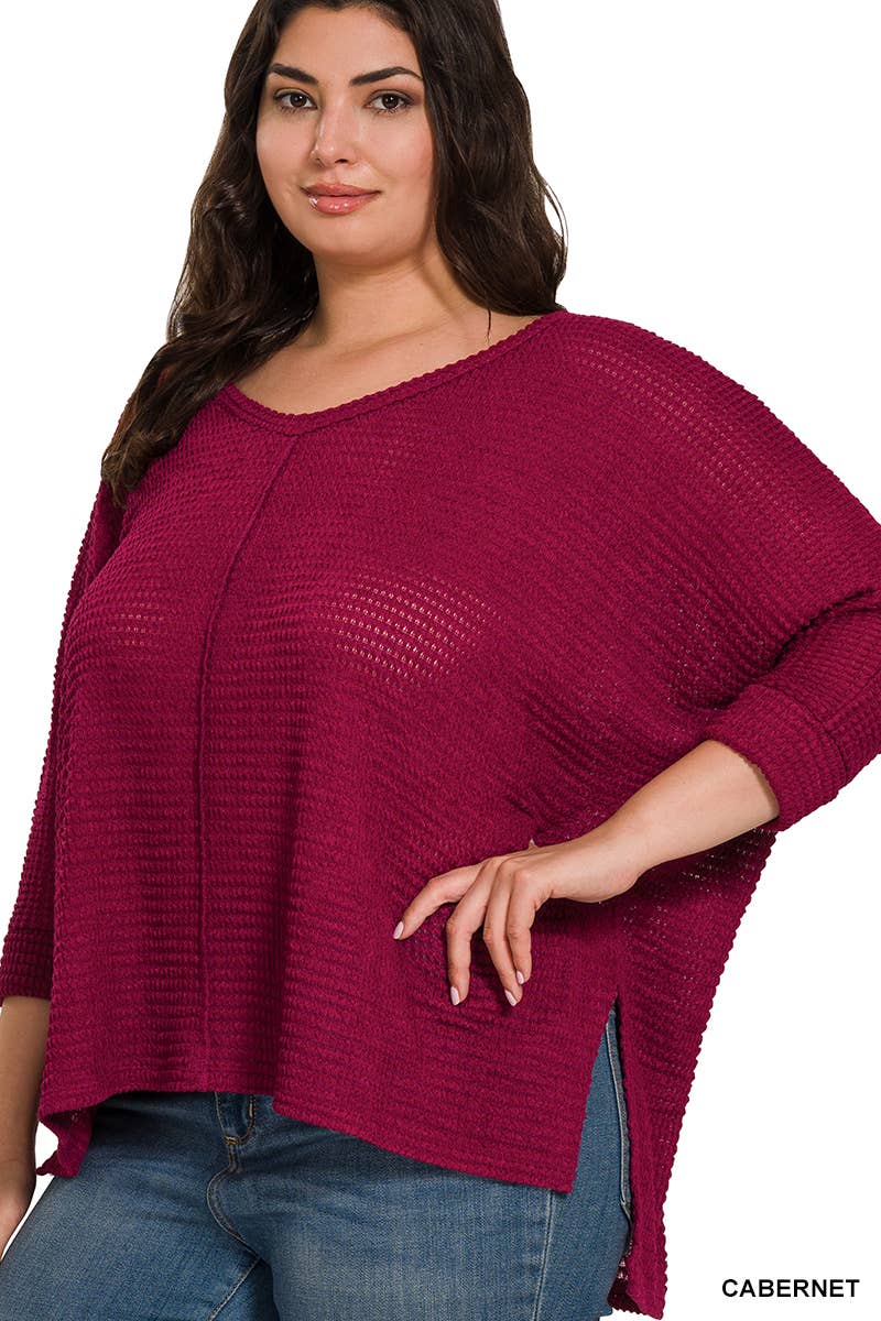 SCHWARZ-160583 „PLUS SIZE 3/4-ARM V-AUSSCHNITT HI-LOW SAUM JACQUARD SW“ für den Großhandel auf Faire8