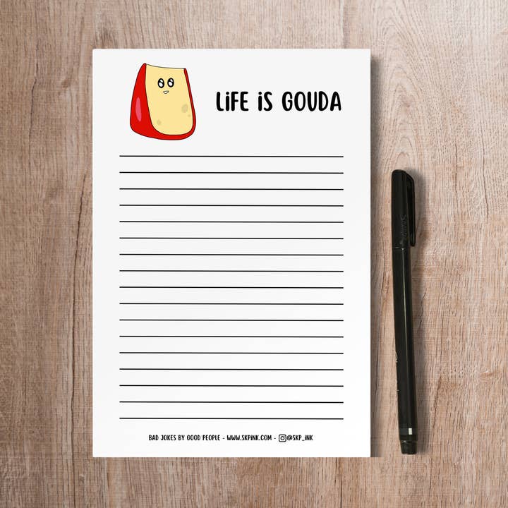 Roliga Cheese Pun anteckningsblock | Life is Gouda Stationery för wholesale av SKP ink