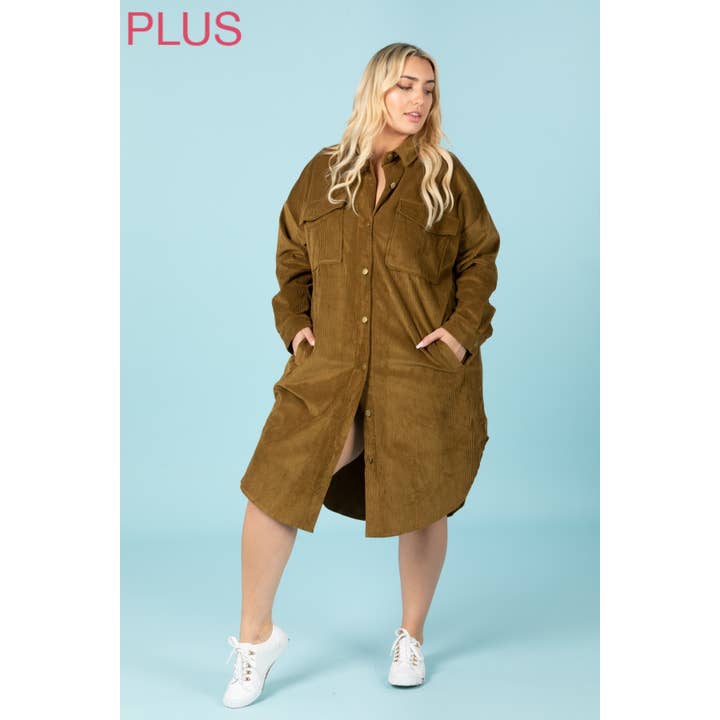 Sweet Generis - Wholesale Shirt Jacket/Shacket - Women's - PLUS LONG CORDUROY BUTTON UP SHIRT JACKET SHACKET3