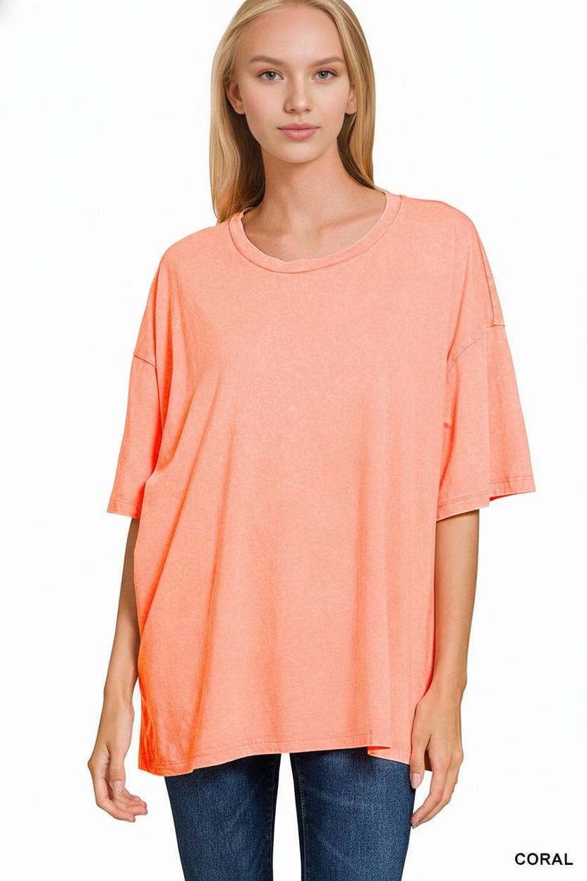 42POPS - Vente Haut en maille – femme - T-shirt en coton délavé à l'acide oversize SI-2430122
