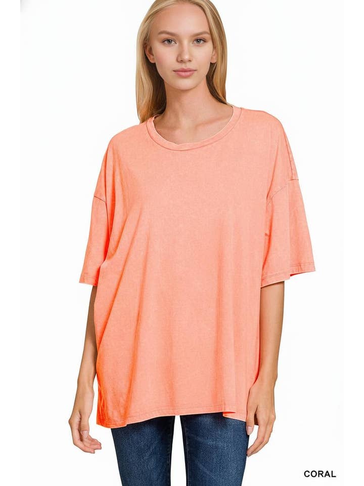 42POPS – wholesale Stickad topp - Dam – Acid Wash Bomullsöversized T-shirt SI-2430122