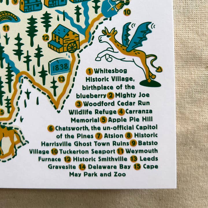Fresh Fish - Wholesale Postcard - NJ Pine Barrens Map Post Card featuring 15 Attractions4