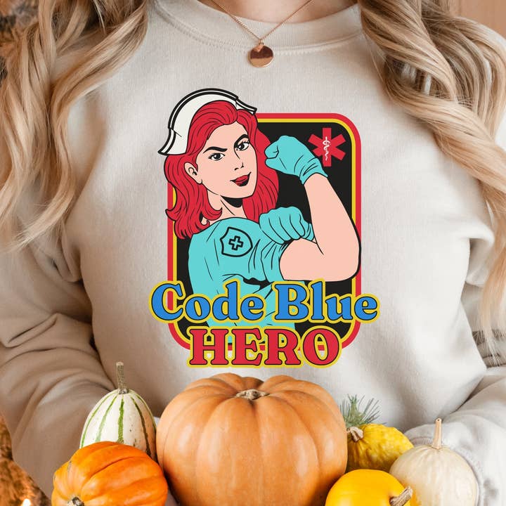 Code Blue Hero Sweatshirt, Nurse Gift, Emergency Room Nurse, for wholesale by Victorholistics