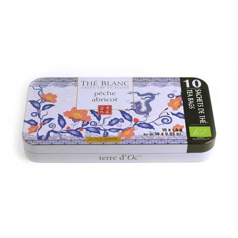 10 Organic White Tea Bags 1,4g Peach- Apricot Flavoured for wholesale by terre d'Oc