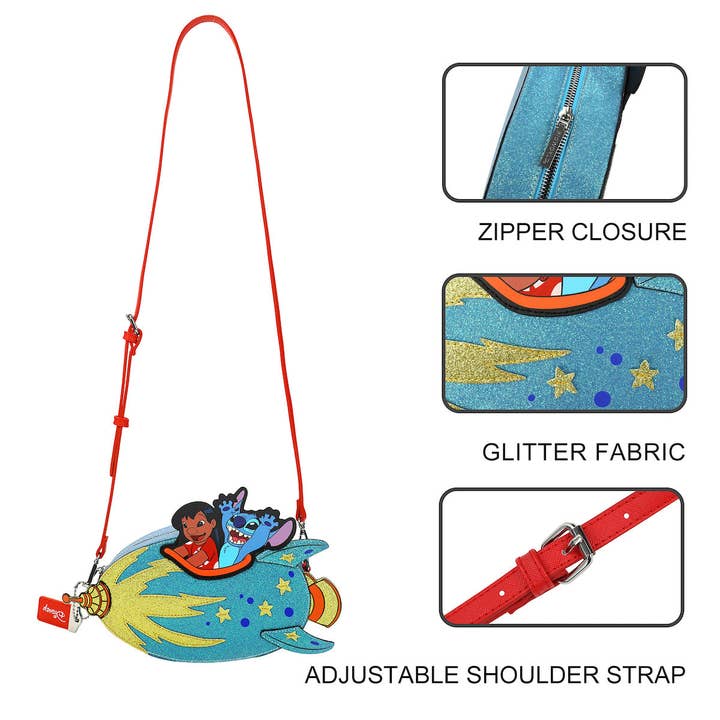 Bioworld Merchandising - Wholesale Crossbody Bag - Women's - Lilo & Stitch Rocketship Women's Novelty crossbody bag With Glitter Fabric3
