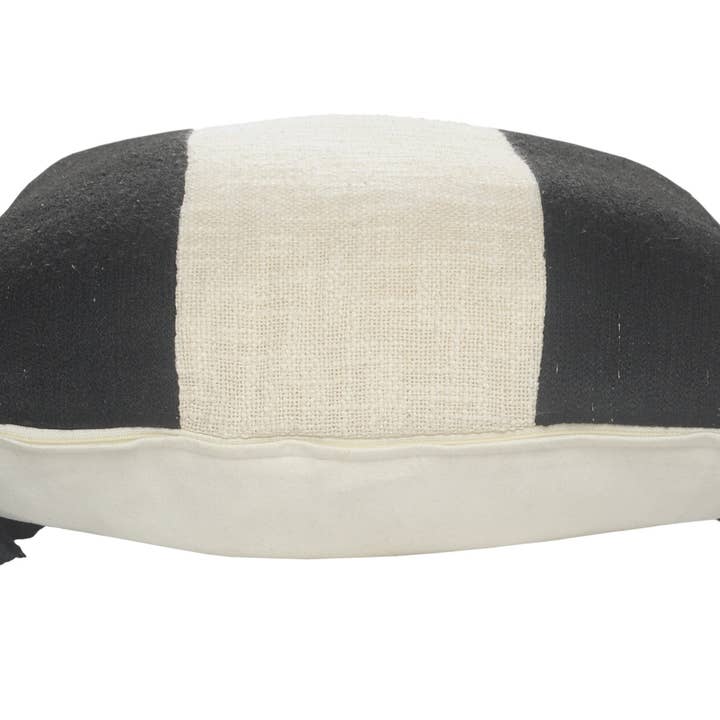 Tri-Stripe Black and Ivory Fringe Pillow for wholesale on Faire3