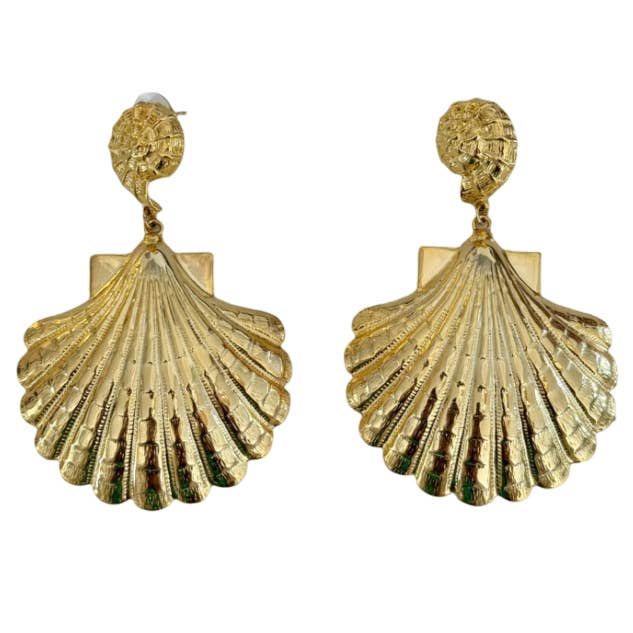 Pendientes de Concha Chapados en Oro de 24K para venta al por mayor de Kimono Dragon NYC