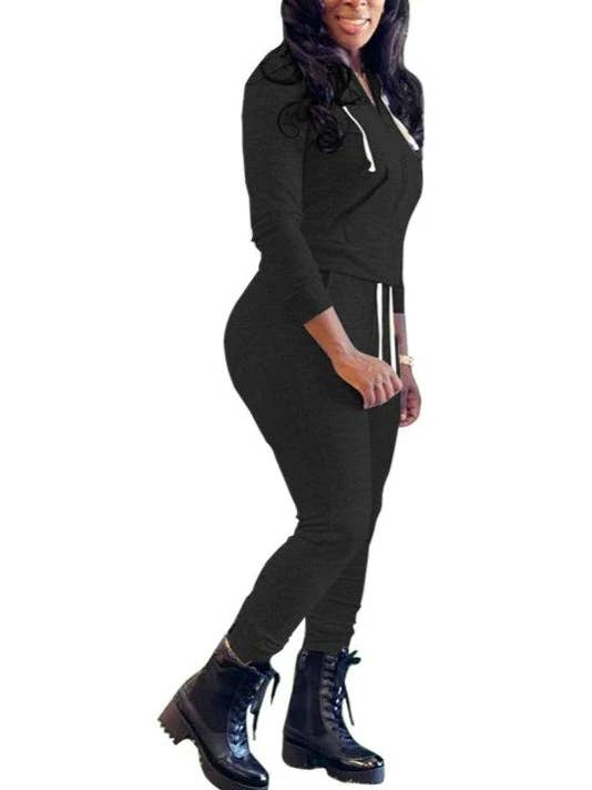 MB Fashion Wholesale - Wholesale Top & Pant Set (NOT Loungewear) - Women's - MB FASHION Zip-Up Hoodie and Jogger Pants Set 12489R9