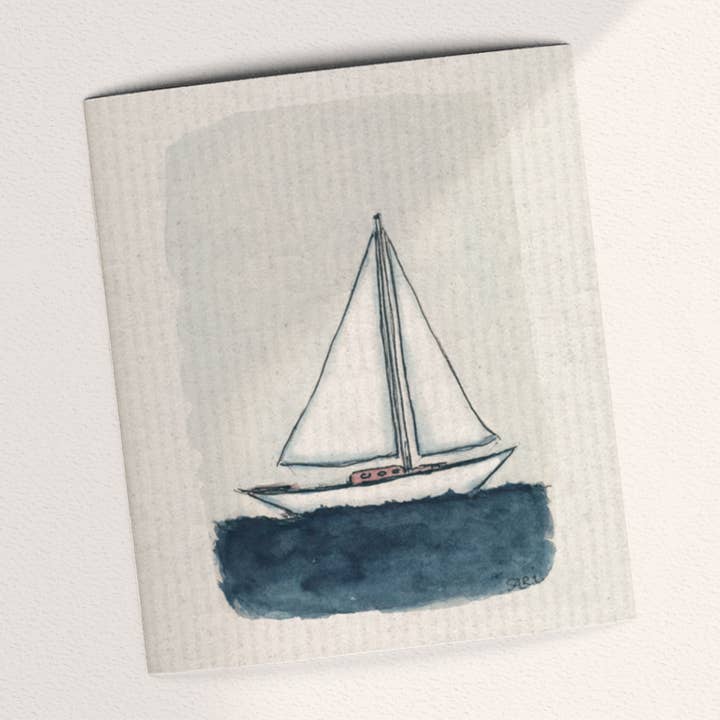 Opvaskeklud med sejlbådsmotiv for engroshandel hos Sari's ArtWork