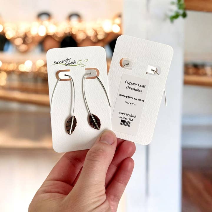Sincerely Sarah - Wholesale Dangle Earrings - Copper Leaf Earring Threader Long3