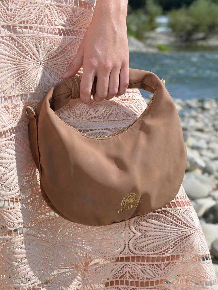 Sienna Crossbody Handbag made from recycled vegan material in Dark Caramel for wholesale by Ellefaire