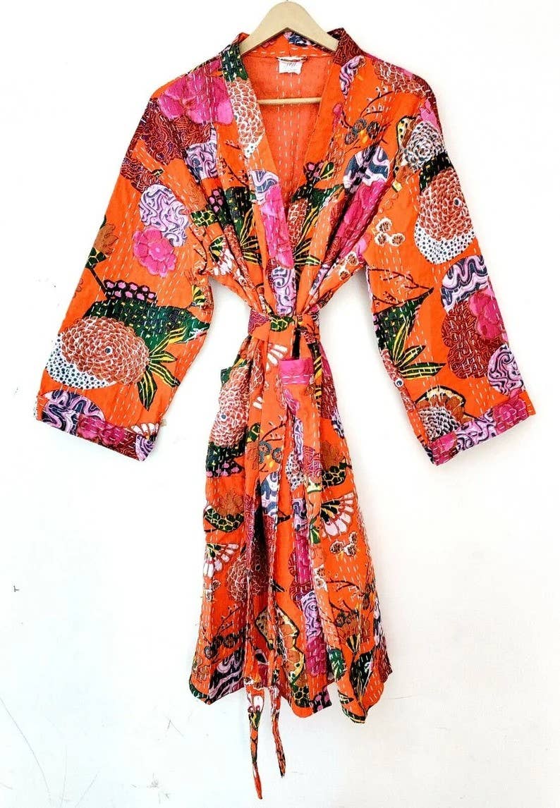 bhavnas boutique - Wholesale Robe - Women's - Cotton Kantha Kimono Robes Swim Wear Beach Robe0