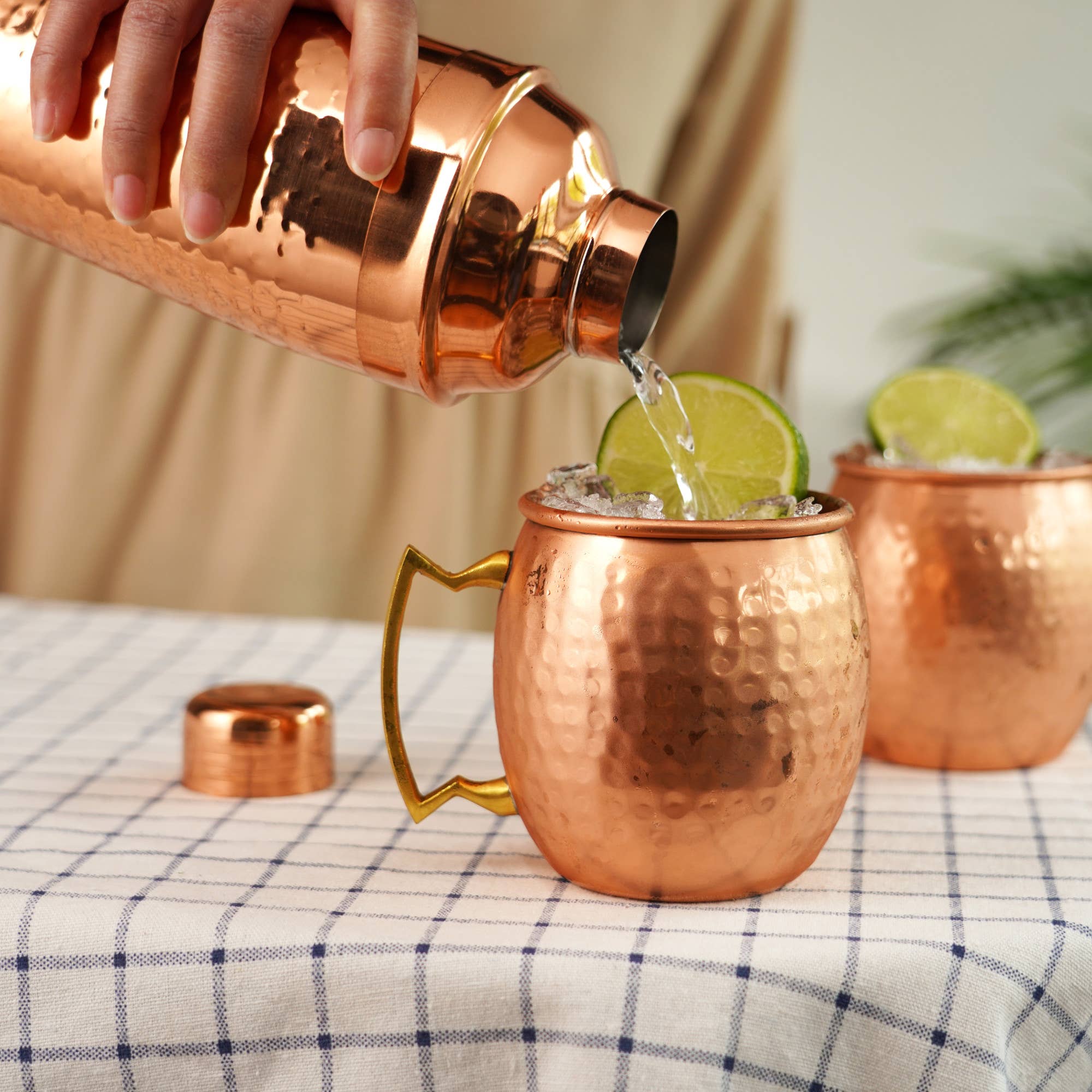 Twine - Wholesale Cocktail/Liquor Glass - Hammered Copper Plated Shaker and Moscow Mule Mugs Set of 33